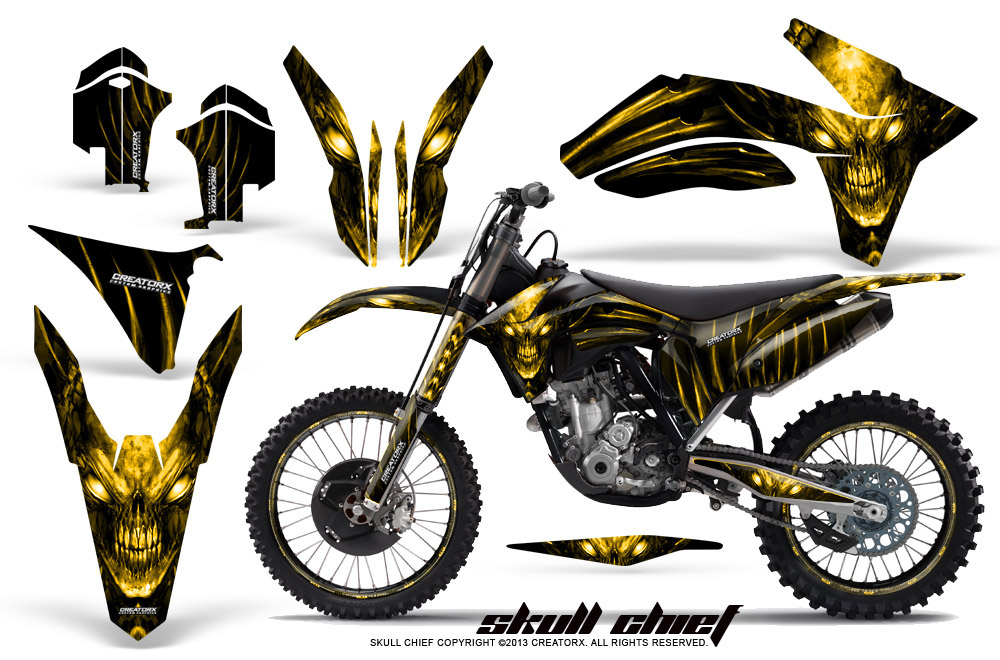 KTM C7 2011 Graphics Kit Skull Chief Yellow NP Rims